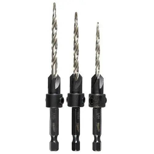3 PC Tapered Drill Countersink Set image 0